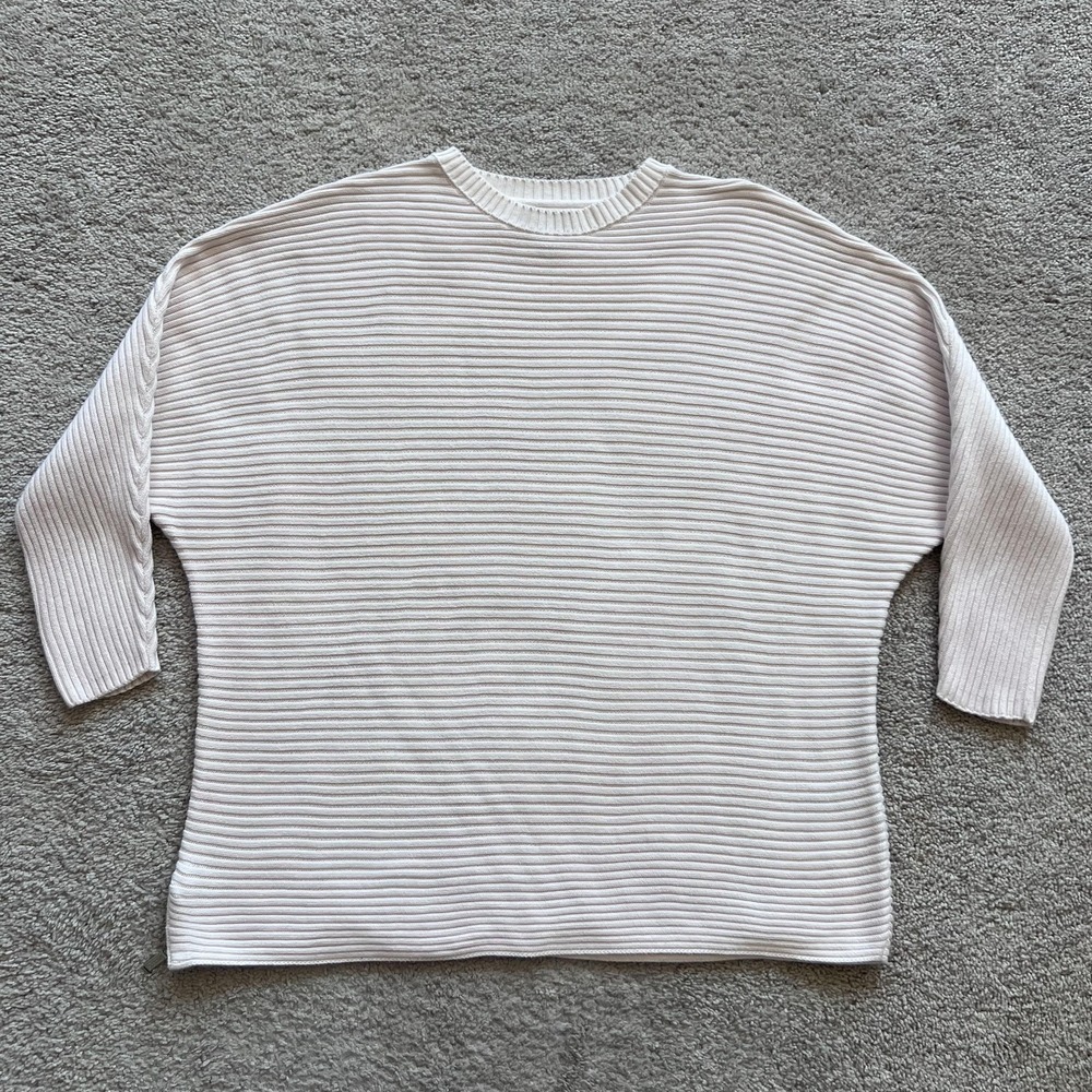 Barbour International Galvez Knit Sweater Womens 4 White Ribbed Dolman Sleeves